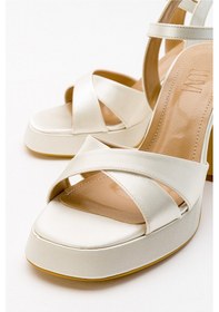 Resim Luvishoes Luvi Shoes Henry Ekru Bej Saten Kadın Platform Topuklu Ayakkabı Bej - Ekru 