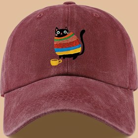 Resim 1 adet "Kedi Baskılı Kamyoncu Şapkası - Ayarlanabilir Kayışlı Vintage Yıkanmış Beyzbol Kapağı, Kedi Severler için Nefes Alabilen Unisex Dış Mekan Güneş Şapkası | Tatil, Doğa Yürüyüşü, Erkek & Kadınlar için İdeal Hediye" 