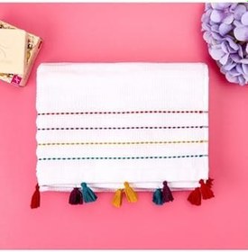 Resim Püsküllü Ayak Havlusu - Beyaz/Renkli - 50X70 Cm 