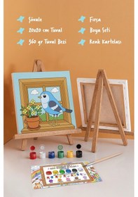 Resim Pencere Ve Kuş Temalı Çocuk Boyama Tuvali Şövaleli Eğitici Boyama Seti 20x20 Cm 