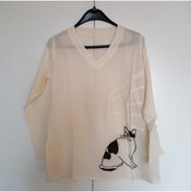 Resim Butik Tülin Unisex otantik şile bezi kemik ince yumuşak Tayland Malı kedi figürlü bluz 