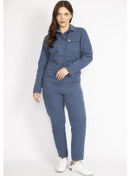 Resim Kadın İndigo Büyük Beden Ön Düğmeli Gabardin Tulum-indigo İndigo 