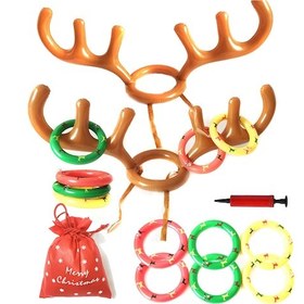 Resim Fosenze Pvc Şişme Ren Geyiği Boynuzu Atış Oyunu Seti - 2 Boynuz + 12 Halka + Çanta + Pompa Çok Renkli 