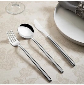 Resim Nehir Sofia Çatal Kaşık Bıçak Seti - 24 Parça Çatal Kaşık Bıçak Seti Takımı 6 Kişilik Gri 