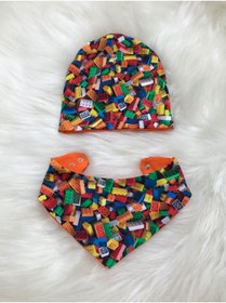 Resim Koala Tasarım Bere Ve Önlük Takımı Lego Desenli Pamuk Penye Erkek Bebek 