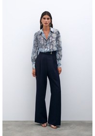 Resim Sateen Bel Detaylı Pantolon - Lacivert 