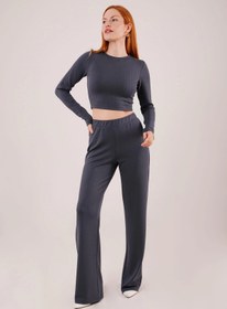 Resim Genel Markalar Fitilli Bluz Ve Pantolon Antrasit İkili Takım 