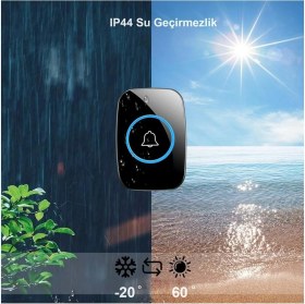 Resim 2 Buton 1 Alıcı Kablosuz Kapı Zili Ledli Modern 300METRE Menzil 60 Çeşit Zil 5 Seviye Ses 