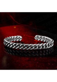 Resim 925 Ayar Gümüş Kalın Burgu Zincir Model Açık Cuff Ayarlanabilir Erkek Bileklik Gümüş 