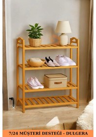 Resim Bambu Ayakkabılık 4 Katlı Ahşap Çok Amaçlı Raf Banyo Balkon Düzenleyici Şık Dekoratif Çam 