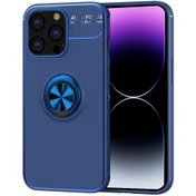 Resim Caseworld Apple iPhone 14 Pro Max Kılıf Renkli Yüzüklü Manyetik Silikon Kapak - Mavi 