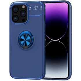 Resim Caseworld Apple iPhone 14 Pro Max Kılıf Renkli Yüzüklü Manyetik Silikon Kapak - Mavi 