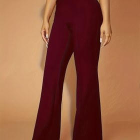 Resim Kadınların Şık Yüksek Beli Katı Renk Örgü Pantolon - Slim Fit, Esnek Polyester ve Spandeks Karışımı, Makine Yıkamalı, Tüm Mevsim Konfor, Her Gün Giyim, Her Gün Konfor|Slim Fit Pantolon|Esnek Kumaş 