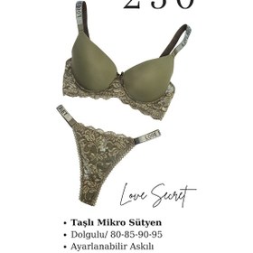Resim Tılsım Lingerie Murays Kadın 3lü Taşlı Mikro Sütyen Takım Gri/siyah/haki 