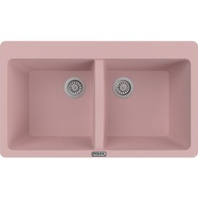 Resim Polex Cristalüx Granit Evye P-N9 Pembe 2 Hazneli Tezgah Altı Ve Tezgah Üstü Mutfak Evyesi 86x50.5 CM 
