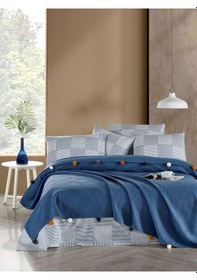 Resim Madam Marica İndigo Renkli Çift Kişilik Ponponlu Pike Takımı İndigo 