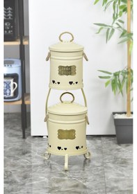 Resim Metal Standlı 2 Katlı Patates Soğan Saklama Kova Krem 