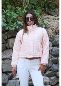 Resim Keyifli Moda Kadın Pudra Dik Yaka Çıtçıtlı Fermuarlı Kısa Şişme Mont - 38 Pudra 