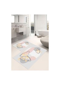 Resim Dijital Baskı Kelebek Desen Kaymaz Taban 2li Set Banyo Paspası Klozet Takımı 50x60cm-60x100cm Gri 