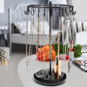 Resim 1pc Dönen Takı Organizer Gösterim Standı - Demir Kolye Bilezik Tutucu, DIY Aksesuar Rafı, Perakende Gösterim İçin İdeal 