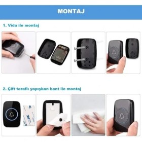 Resim Kablosuz Kapı Zili Ledli Uzaktan Kumandalı Işıklı Kapı Zili Yüksek Sesli 300MT Uzun Mesafeli - 1 Buton + 1 Zil 