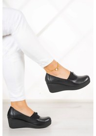 Resim Erkan Saçmacı Daisy Siyah Hakiki Deri Dolgu Topuklu Günlük Ayakkabı 