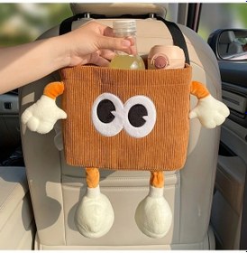 Resim Xuweiwei Brown 2 İn 1 Araç Çöp Kutusu Ve Mendillik Sevimli Yüz Desenli Dayanıklı Polyester Fiber Araç Organizer 