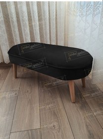 Resim Ultra Lüks Oval Parrot Puf Ahşap Ayak Siyah 
