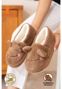 Resim Albishoes Kışlık Içi Tüylü Kadın Ev Ayakkabı Kurbağa Figürlü Kaydırmaz Rahat Taban Panduf Ev Botu Kahverengi 