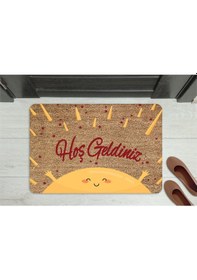 Resim Rengarenk Kare Desen Dekoratif Kapı Önü Paspası Bej 