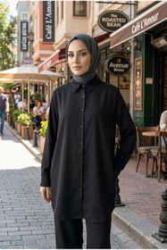 Resim adamila Kadın Dubai Kumaş Tesettür Tunik Düğmeli Klasik Kesim Rahat Kalıp Günlük Ofis Basic Kadın Tunik 