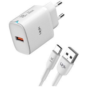 Resim Linktech C303 Safe 18W USB-A Tip-C Kablolu Hızlı Şarj Cihazı Beyaz 1 Adet 