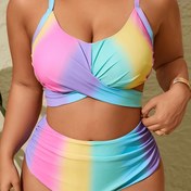 Resim Kadınlar İçin Plus Beden Şeker Renkli İki Parçalı Bikini Mayo 
