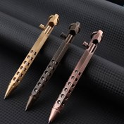 Resim 1 adet pirinç altıgen cıvatalı metal tükenmez kalem, nötr mürekkep, siyah/mavi mürekkep ucu, erkekler için yüksek kaliteli retro ofis hediyesi. Anahtarlık taşınabilir oyuk oymalı basınç tipi orta boy yağlı kalem 