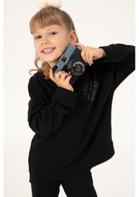 Resim U.S. Polo Assn. Kız Çocuk Siyah Bisiklet Yaka Basic Sweatshirt 50296391-VR046 