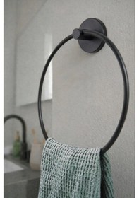 Resim Siyah Yuvarlak Halka Banyo & Mutfak Havlu Askılığı - Paslanmaya Dayanıklı Metal (Yapıştır/Vidala) - S-102 