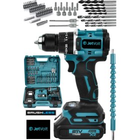 Resim Jetvolt 21V Çelik Mandren Kömürsüz Motor Darbeli Şarjlı Matkap Vidalama - Mavi 