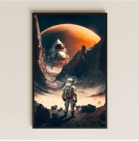 Resim Uzay Gemisi Ve Mars Manzaralı Astronot Pleksi Tablo - Bilimkurgu Duvar Dekoru 