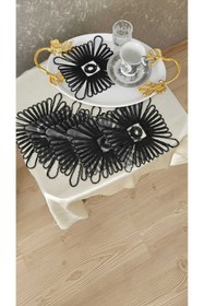 Resim ZESA HOME 6 Lı Kahve Yanı Şık Sunum Peçeteleri Tül Güpürlü 