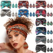 Resim Günlük Kullanım İçin Uygun Renkli Kadın Saç Bağı ve Küpe Seti ile 2 Parça Moda Baskılı Geniş Bandana, 1 Çift Küpeler 
