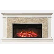 Resim Elektrikli Şömine 1800W Doğaltaş Dekoratif Şömine Krem 