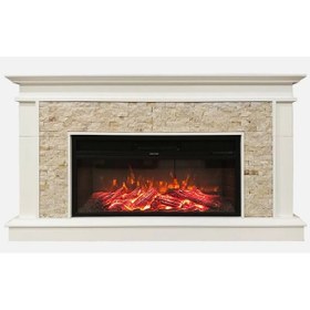 Resim Elektrikli Şömine 1800W Doğaltaş Dekoratif Şömine Krem 