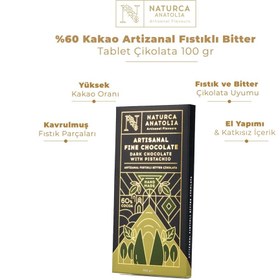 Resim Naturca Anatolia %60 Kakao Artizanal Fıstıklı Bitter Tablet Çikolata 100 gr 