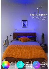 Resim Yatak Tv Üstü Led Abajur Işık Uzaktan Kumandalı 16 Renk 4 Animasyon Yapışkanlı Bed.lightma 