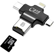 Resim FLAGEN 4 In 1 iOs Android Type-C Lightning USB-A Micro SD TF Kart Okuyucu Siyah 