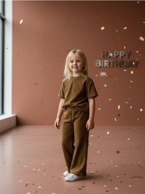 Resim Zekids Kız Çocuk Kışlık Bel Lastikli İspanyol Paça Örme Pantolon-14431 Camel 