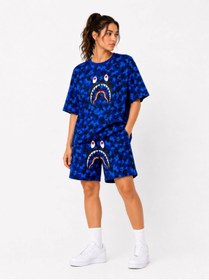 Resim GurkStore Kadın Oversize Kalıp Pubg Bape X Shark Nakışlı Cepli Şort Takım - Mavi 
