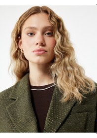 Resim Koton Uzun Kollu Kruvaze Tüvit Crop Blazer Ceket Haki Desenli 6wak50011uw Haki Desenli 