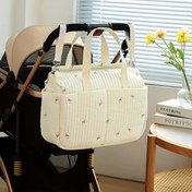 Resim Günlük Hayatta Vazgeçilmez Seyahat Çantası - Nakışlı Ayı Tasarımlı Büyük Kapasiteli Ebeveyn Çantası, Taşınabilir Bebek Bezi ve Şişe Düzenleyici, Beyaz Polyester Elde Taşınan Hamilelik Cüzdanı, Taşınabilir Bebek Bezi Cüzdanı | Kapitone Dokulu | Güvenli Fermuar Kapatma 