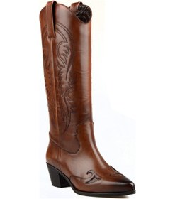 Resim Kadın Kovboy Çizme Kahverengi Deri (Parma) 